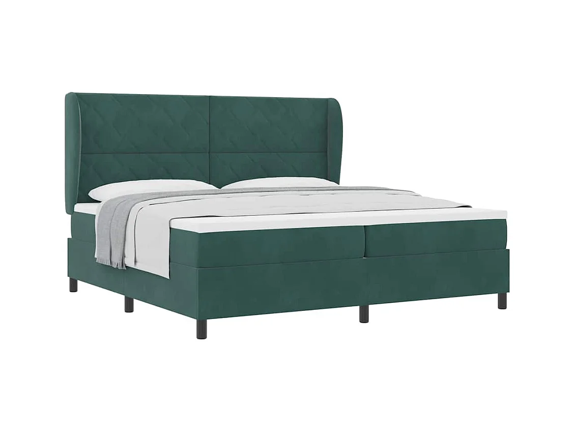 Cadre de lit avec matelas Vert foncé 200 x 200 cm Velours