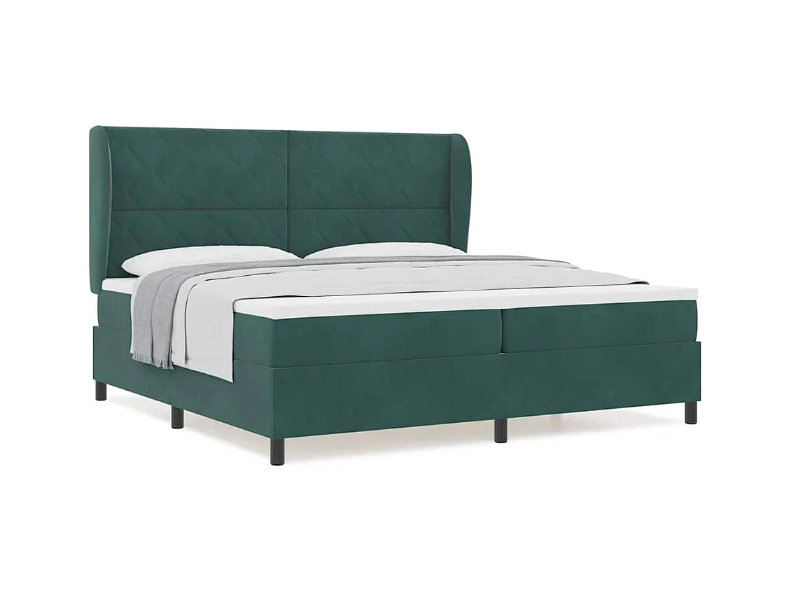 Cadre de lit avec matelas Vert foncé 200 x 200 cm Velours
