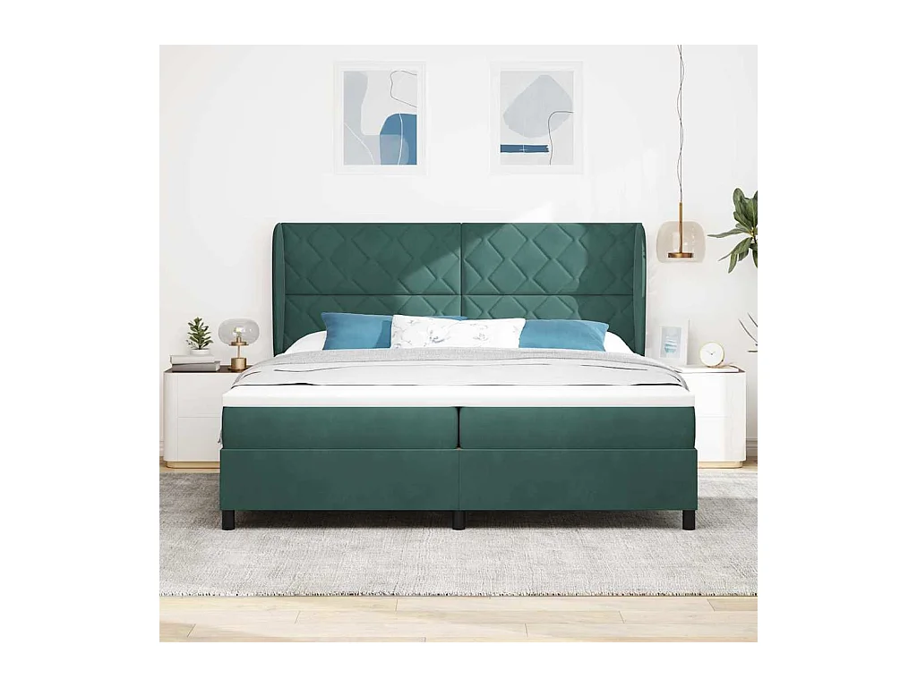 Cadre de lit avec matelas Vert foncé 200 x 200 cm Velours