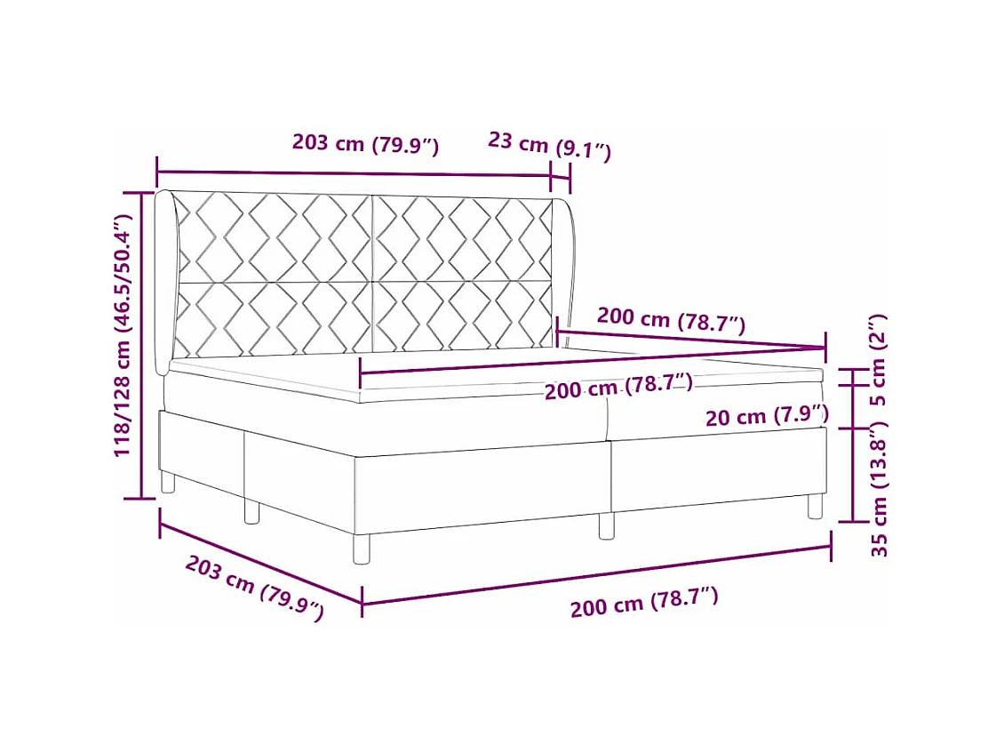Cadre de lit avec matelas Vert foncé 200 x 200 cm Velours