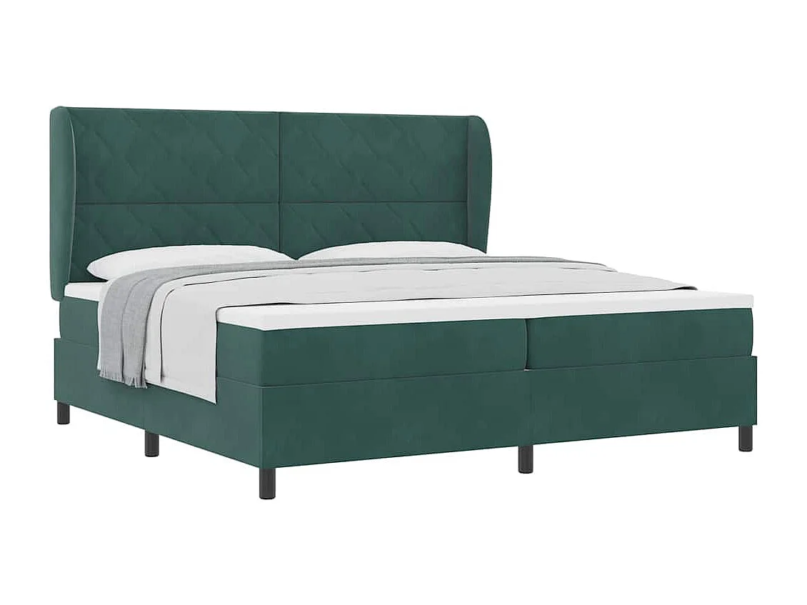 Cadre de lit avec matelas Vert foncé 200 x 200 cm Velours