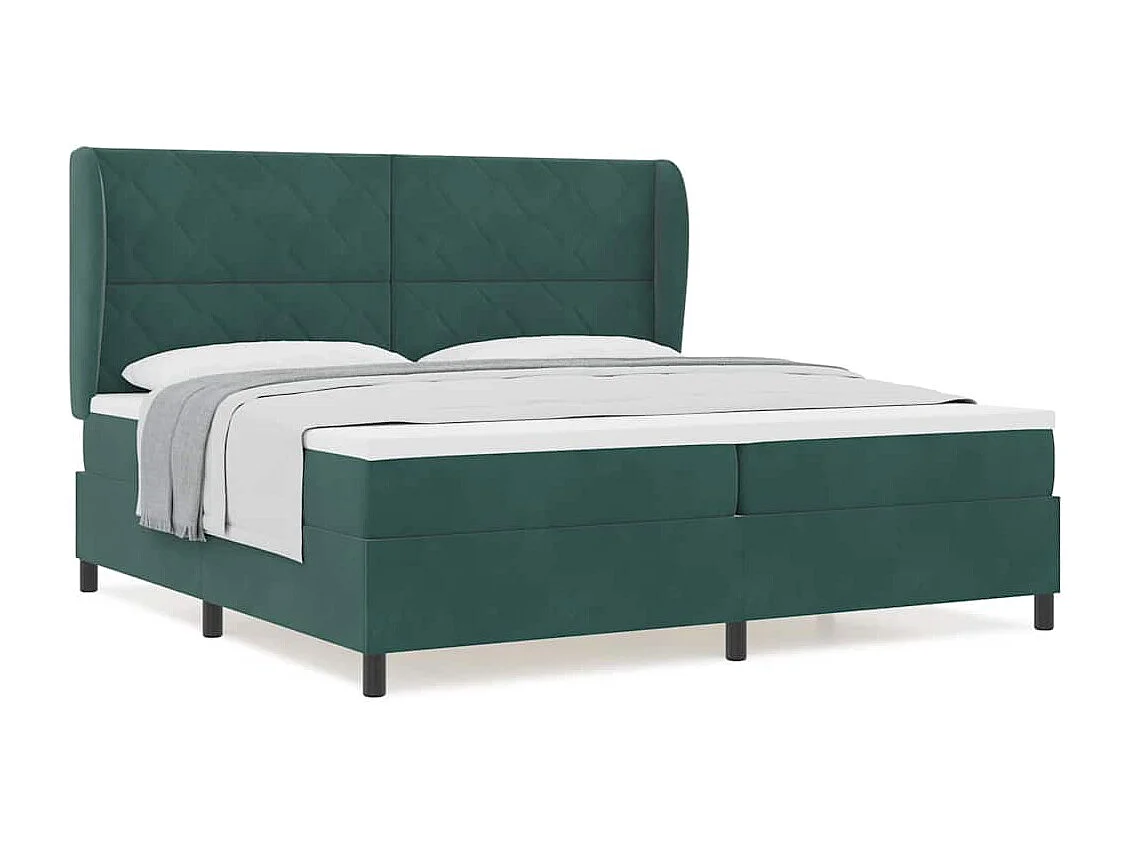 Cadre de lit avec matelas Vert foncé 200 x 200 cm Velours