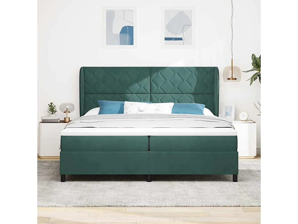Cadre de lit avec matelas Vert foncé 200 x 200 cm Velours
