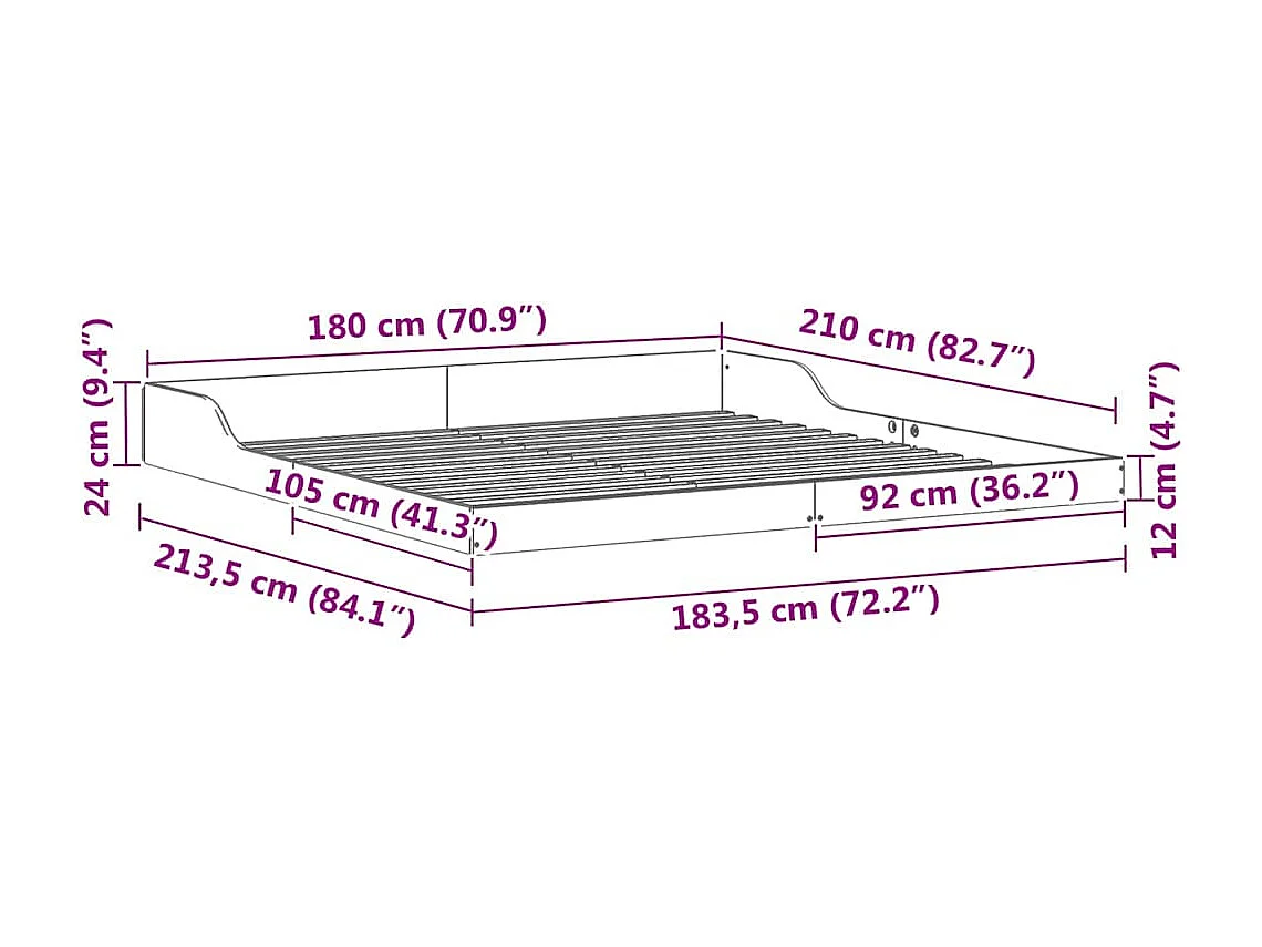 Cadre de lit Blanc 180 x 210 cm Bois massif en pin