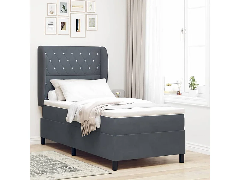 Cadre de lit avec matelas Gris foncé 100 x 200 cm Velours