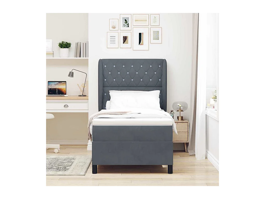 Cadre de lit avec matelas Gris foncé 100 x 200 cm Velours