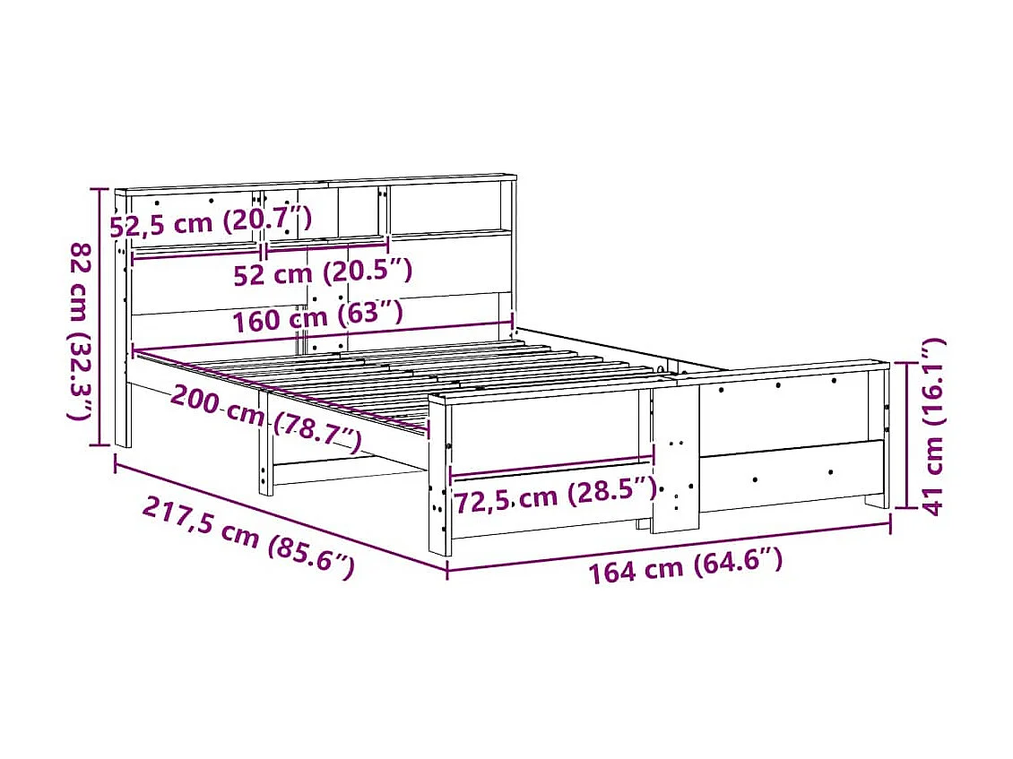 Bedframe met hoofdeinde Wit 160 x 200 cm Massief grenenhout