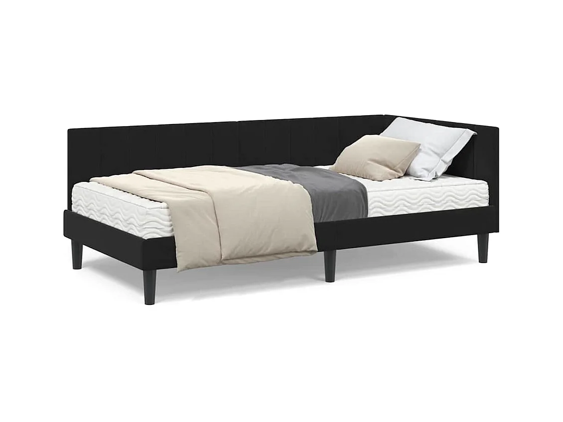 Estrutura de Cama de Canto com colchão Preto 90 x 200 cm Veludo