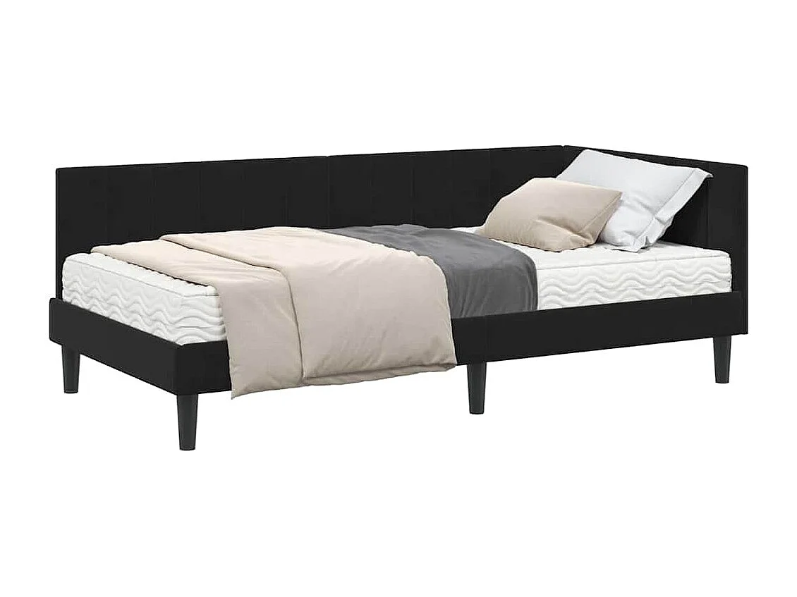 Cadre de lit d'angle avec matelas Noir 90 x 200 cm Velours