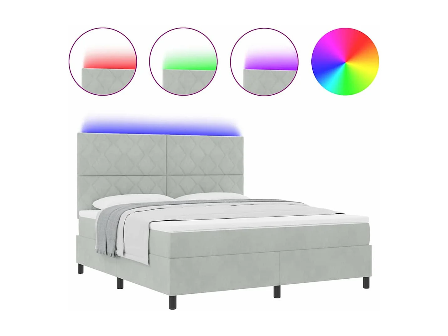 Cama tipo Box Spring Gris claro 180 x 200 cm Terciopelo