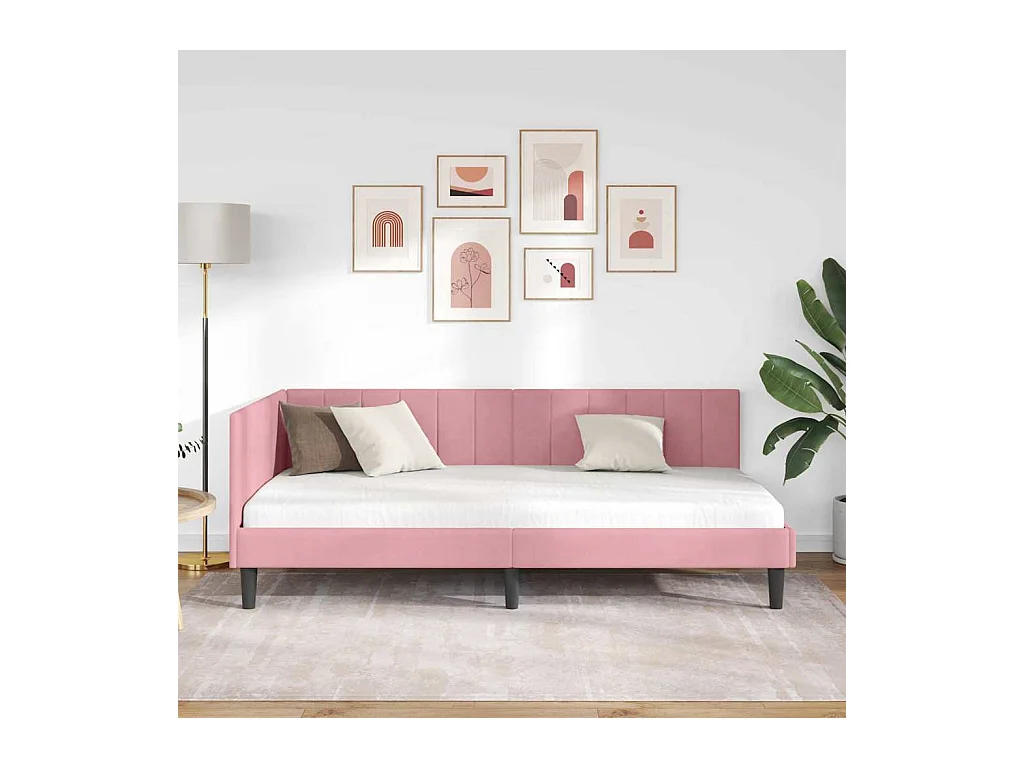 Cadre de lit d'angle avec tête de lit Rose 100 x 200 cm Velours