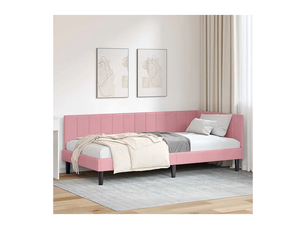 Estrutura de Cama de Canto Rosa 100 x 200 cm Veludo