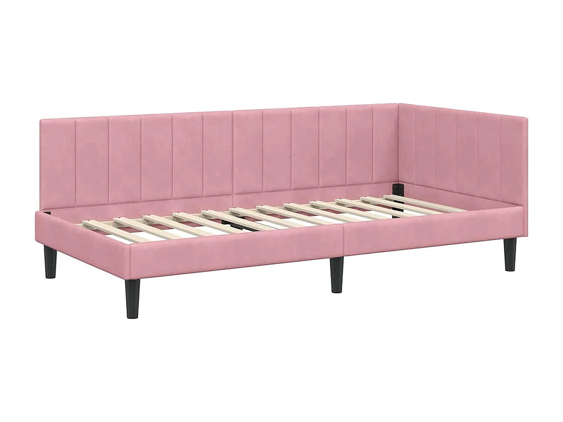 Estructura de cama en esquina Rosa 100 x 200 cm Terciopelo