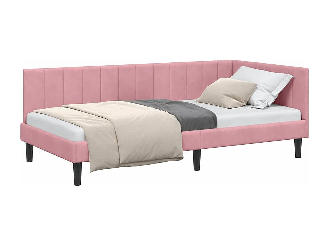 Estructura de cama en esquina Rosa 100 x 200 cm Terciopelo