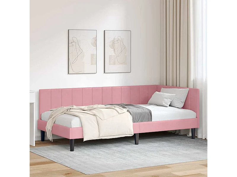 Cadre de lit d'angle avec tête de lit Rose 100 x 200 cm Velours