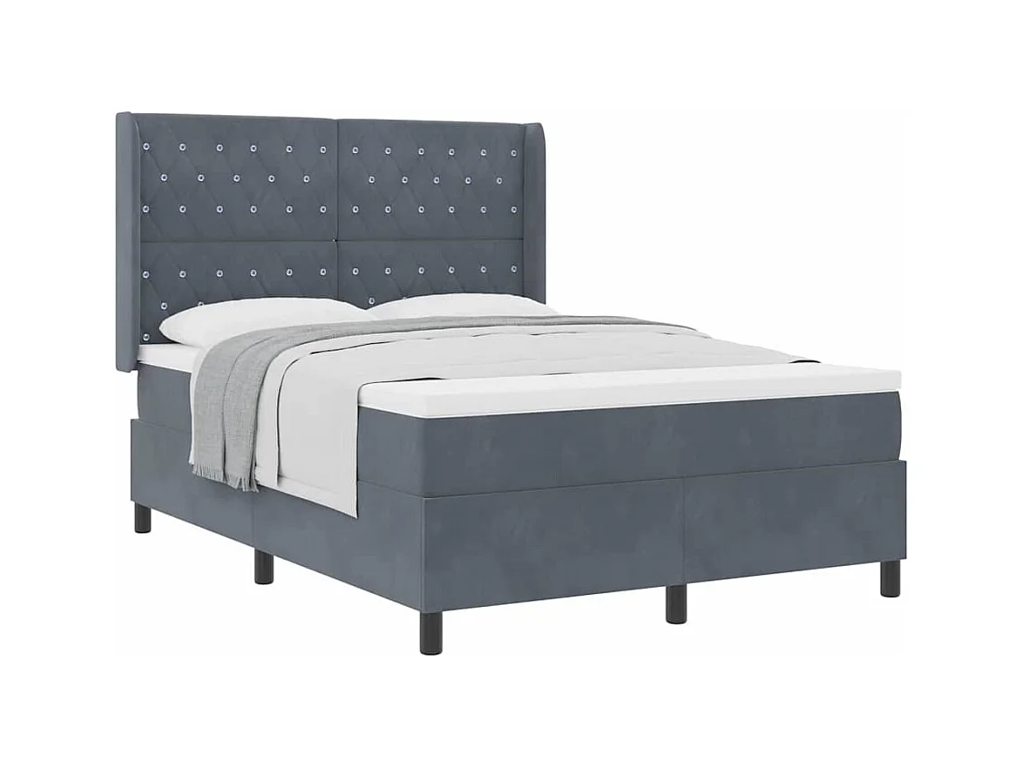 Cadre de lit avec tête de lit Gris foncé 140 x 190 cm Velours