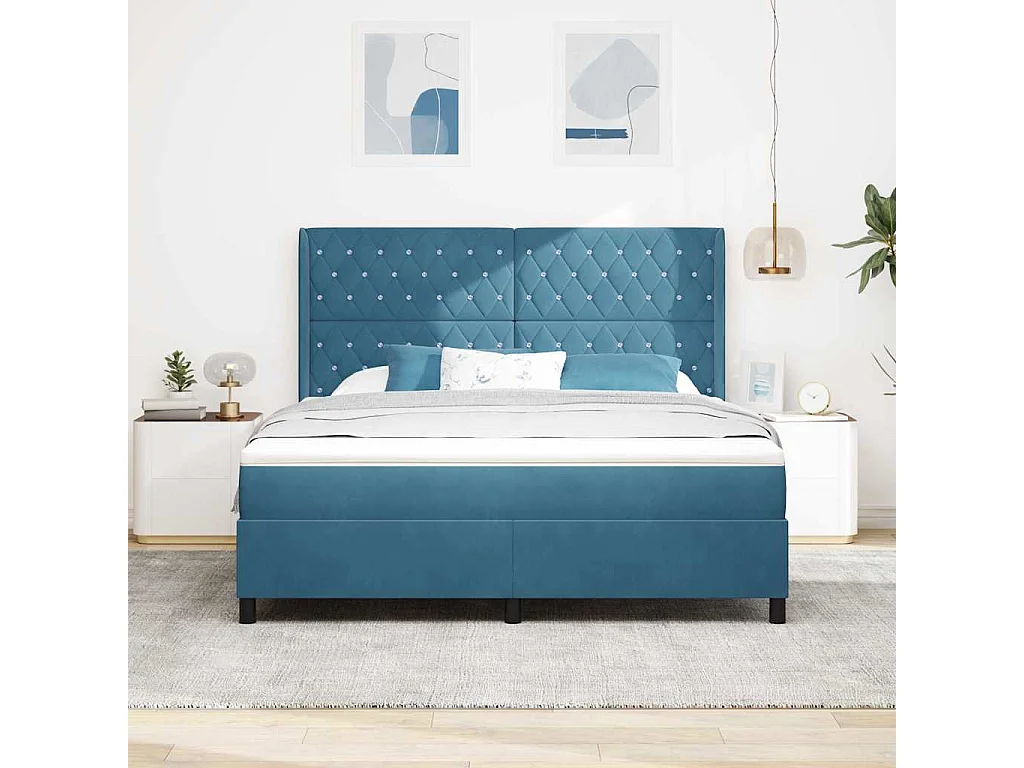 Cadre de lit avec Matelas LED Bleu 180 x 200 cm Velours