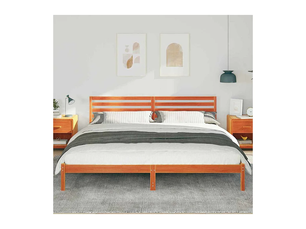 Cadre de lit Marron cire 180 x 220 cm Bois massif en pin