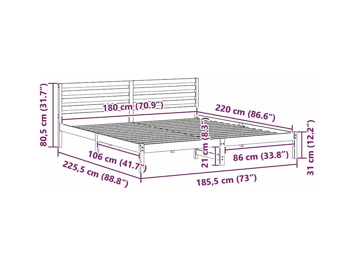 Cadre de lit Marron cire 180 x 220 cm Bois massif en pin