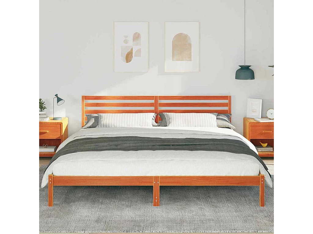 Cadre de lit Marron cire 180 x 220 cm Bois massif en pin
