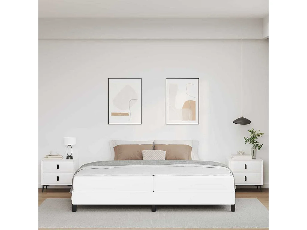 Cama com colchão Branco Puro 200 x 200 cm Couro sintético