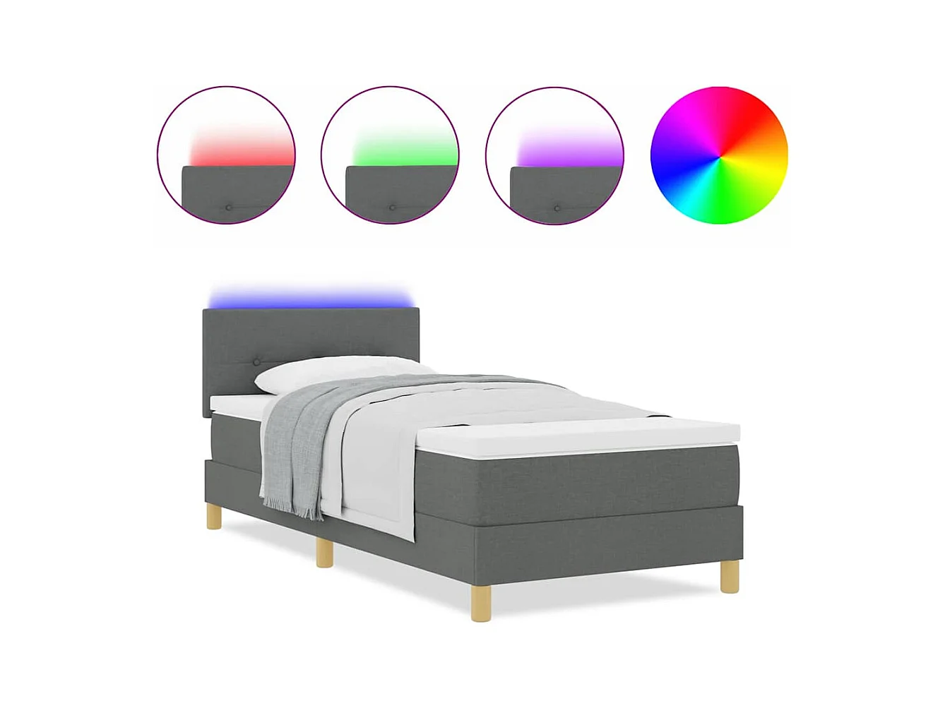 Cadre de lit avec matelas Gris foncé 90 x 190 cm tissu