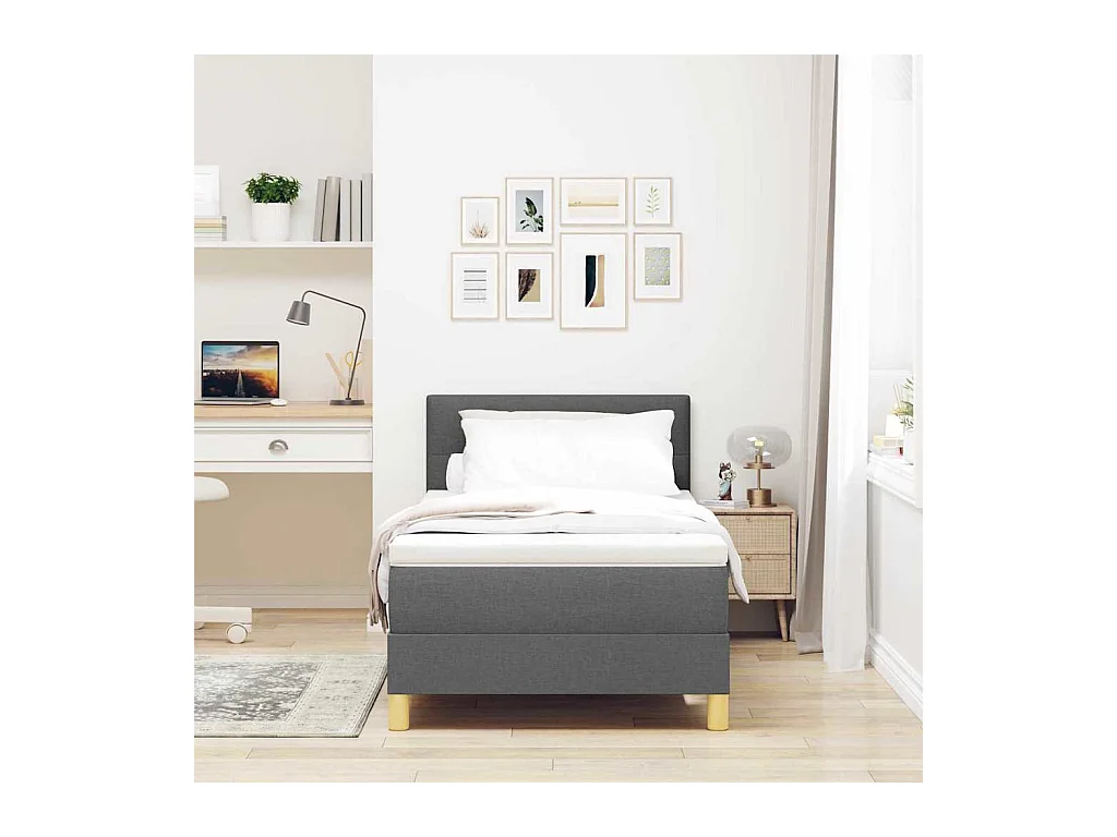 Cadre de lit avec matelas Gris foncé 90 x 190 cm tissu