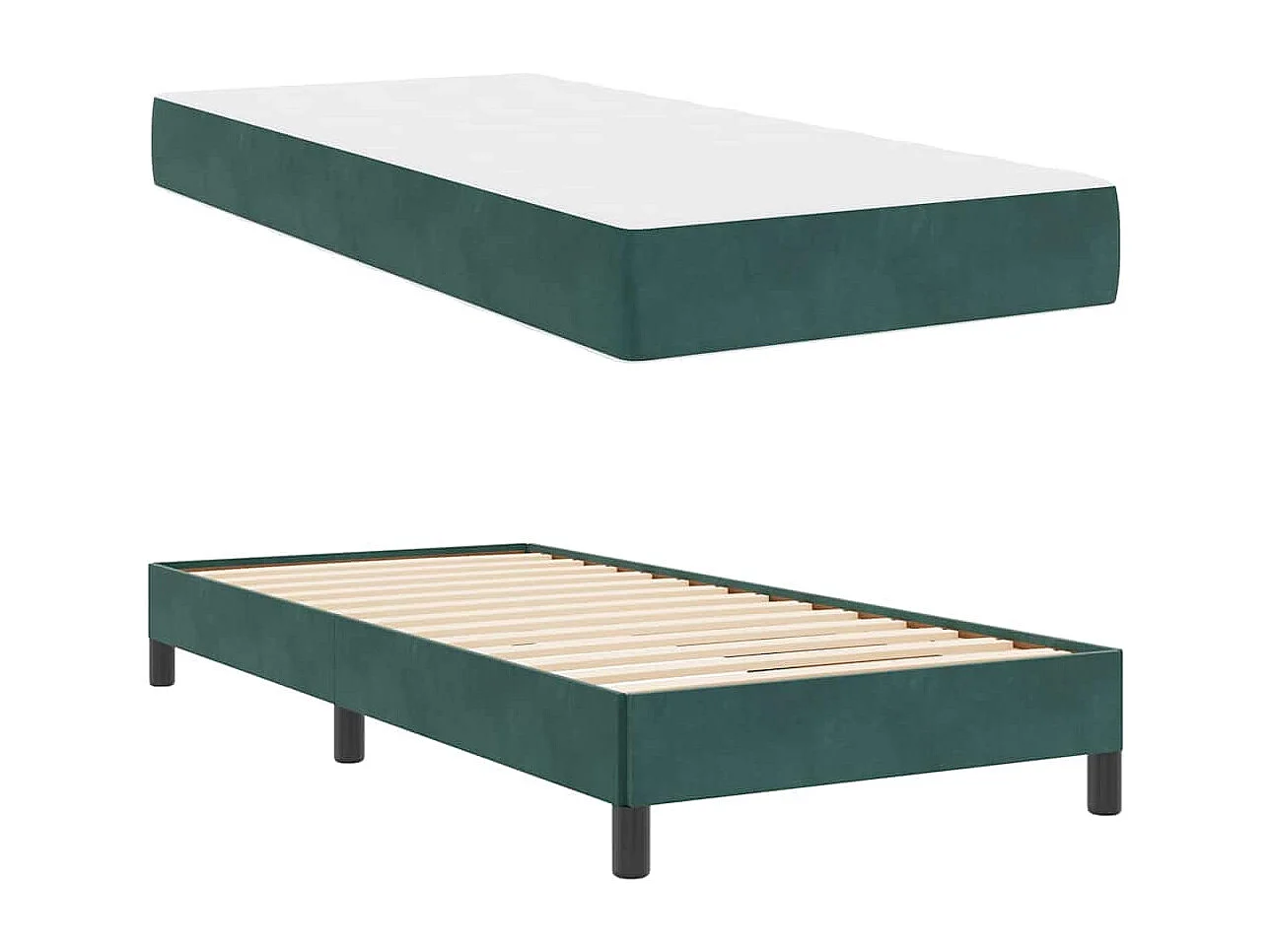 Cadre de lit avec matelas Vert foncé 80 x 220 cm Velours