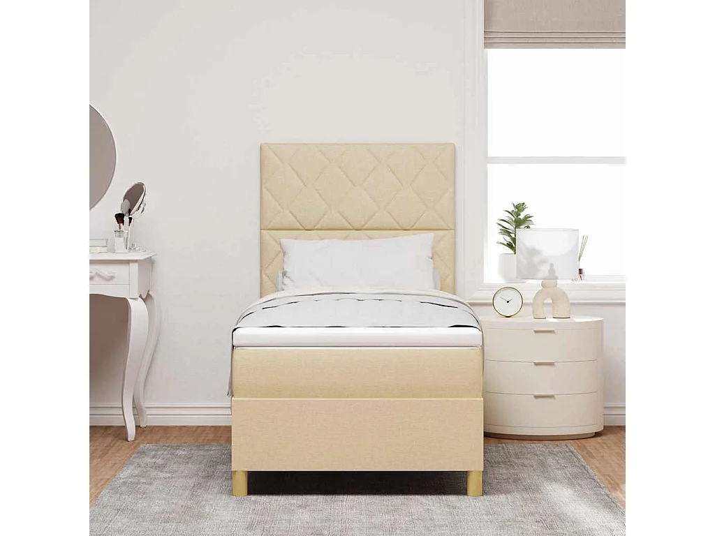 Cadre de lit avec tête de lit Crème 100 x 200 cm tissu