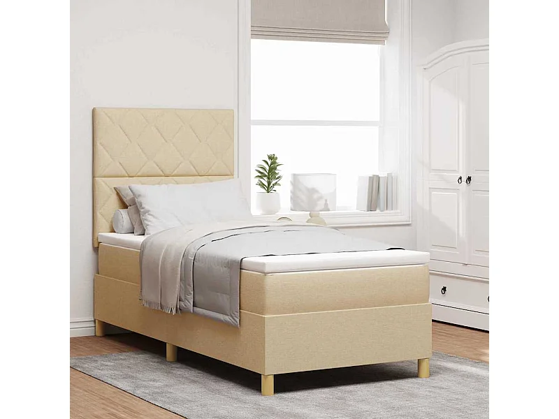 Cadre de lit avec tête de lit Crème 100 x 200 cm tissu