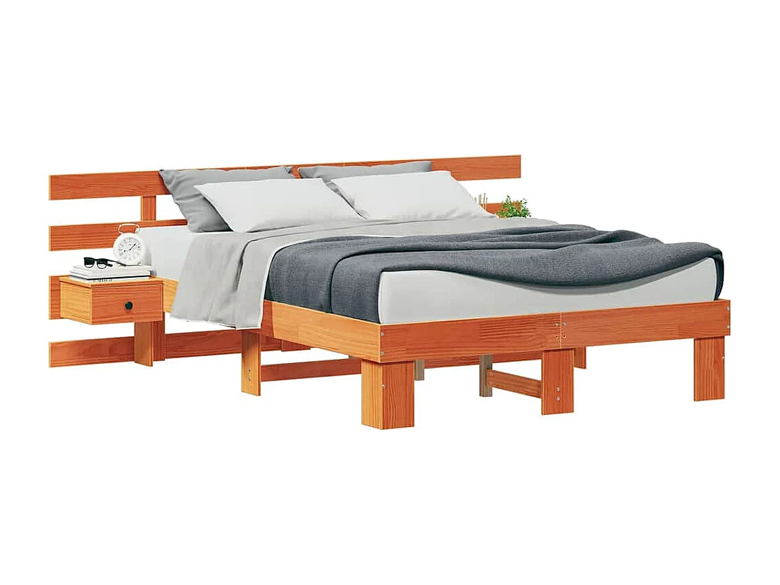 Cadre de lit Marron 140 x 190 cm Pin massif et pin massif