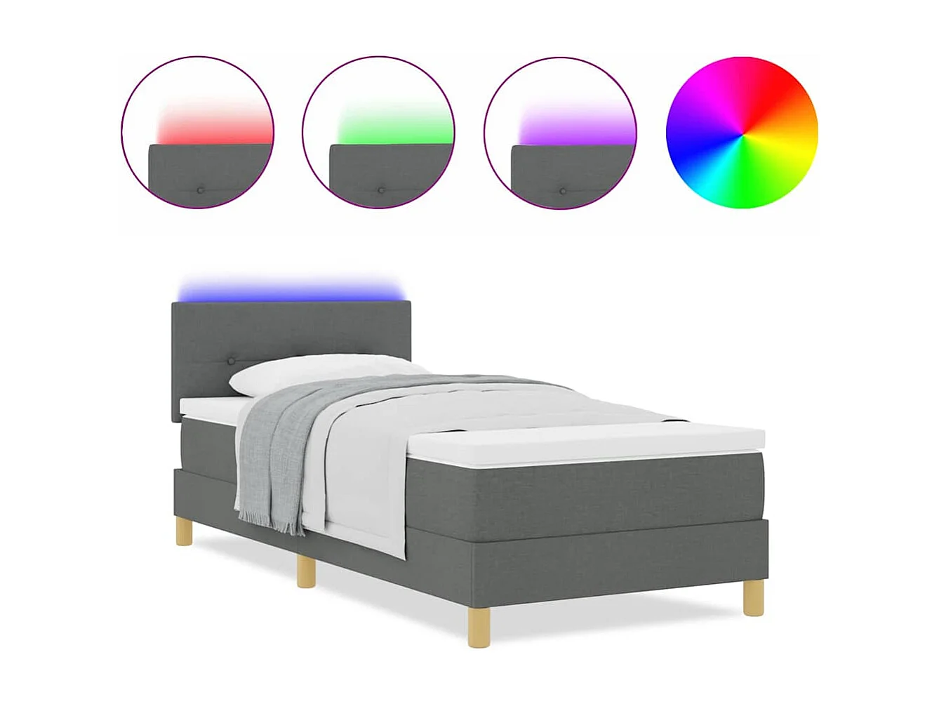 Cadre de lit avec matelas Gris foncé 100 x 200 cm tissu