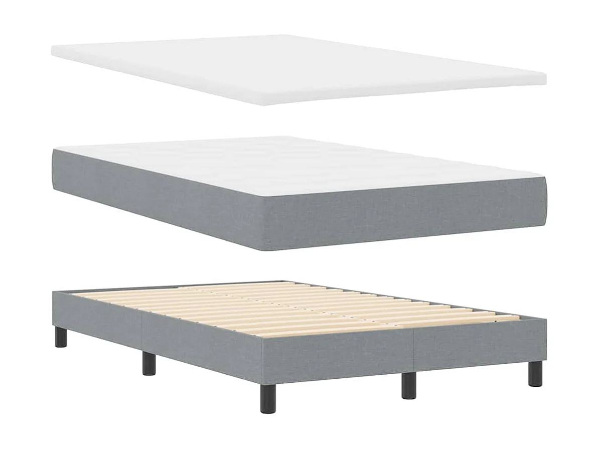 Cama tipo Box Spring con colchón Gris claro 120 x 190 cm tela