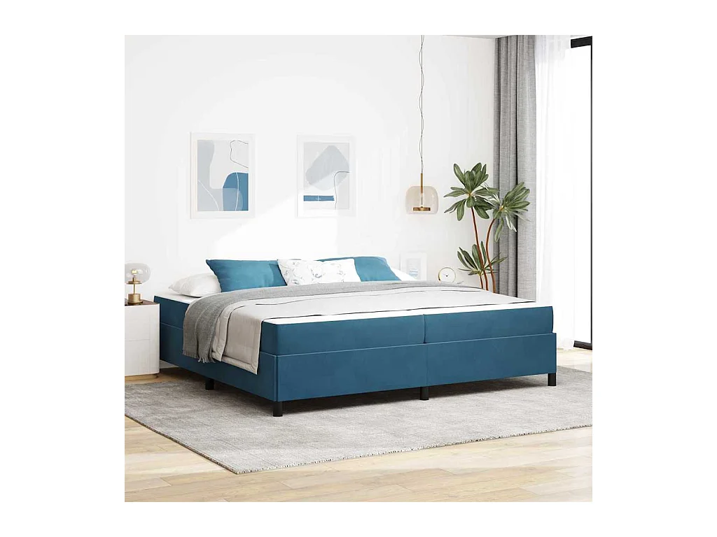 Cadre de lit Bleu foncé et blanc 200 x 200 cm Velours