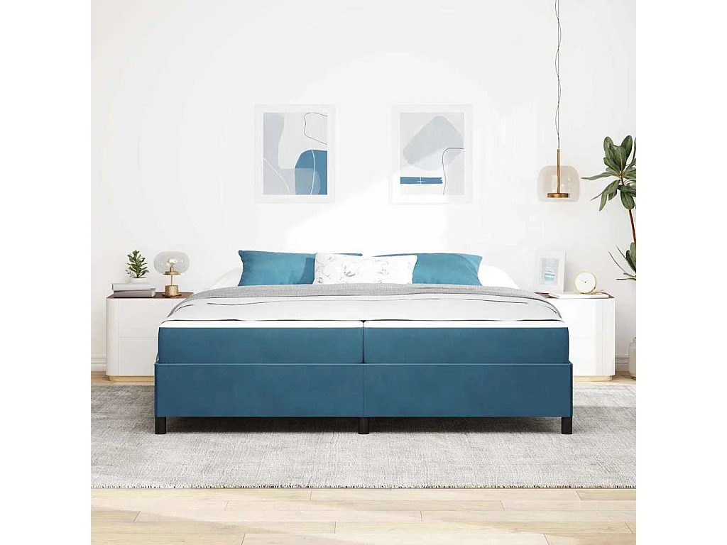 Cadre de lit Bleu foncé et blanc 200 x 200 cm Velours