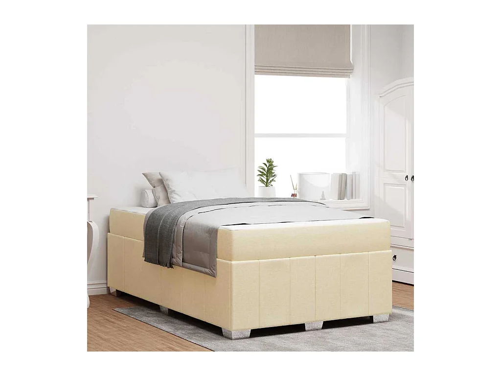 Cadre de lit avec matelas Crème 120 x 190 cm tissu