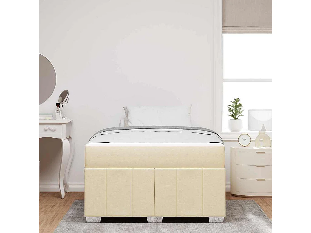 Cadre de lit avec matelas Crème 120 x 190 cm tissu