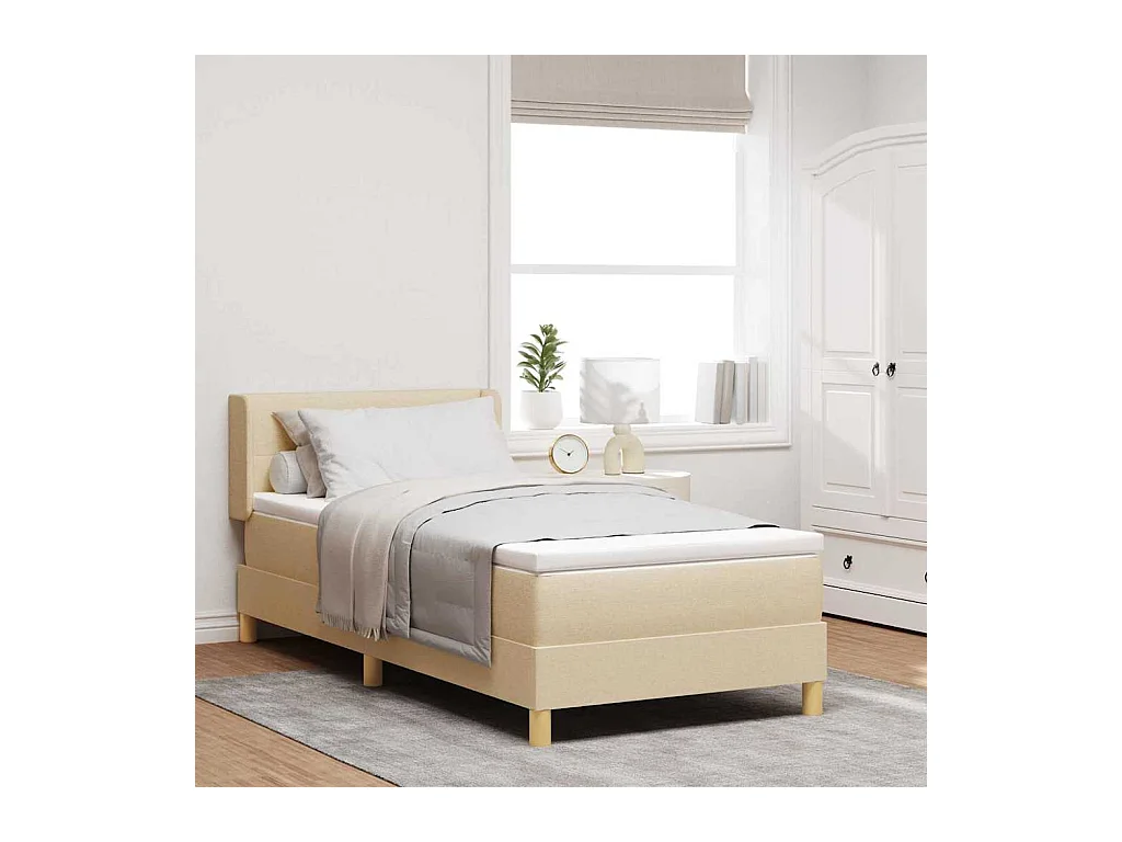 Cama con Somier con colchón con cabecera Crema 80 x 200 cm tela