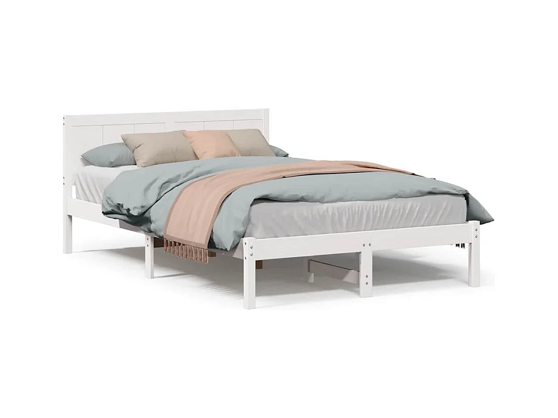 Cadre de lit Blanc 135 x 190 cm Bois de pin massif