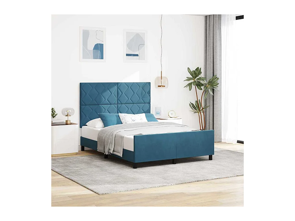 Cadre de lit avec tête de lit Bleu foncé 140 x 200 cm Velours