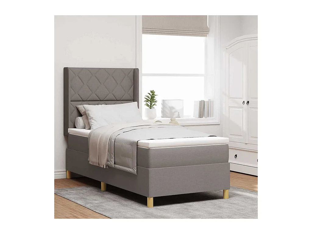 Cadre de lit avec matelas Taupe 100 x 200 cm tissu