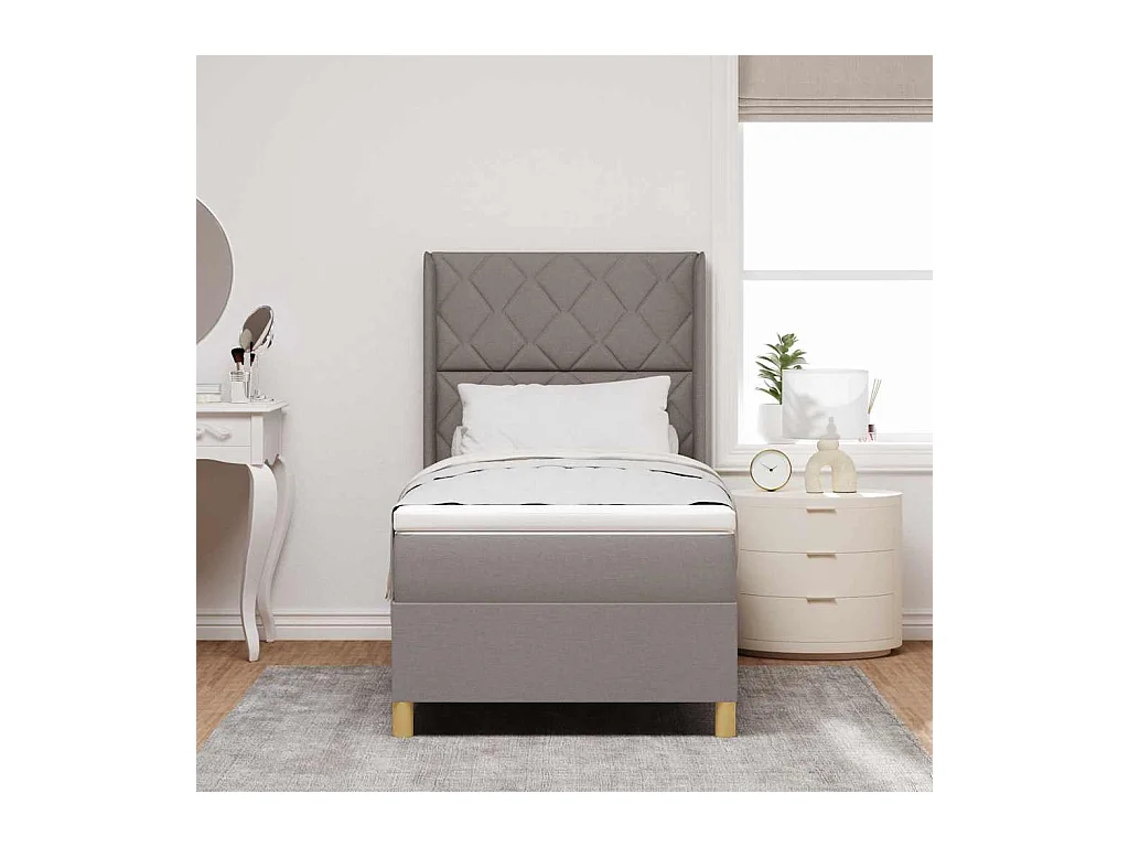 Cadre de lit avec matelas Taupe 100 x 200 cm tissu