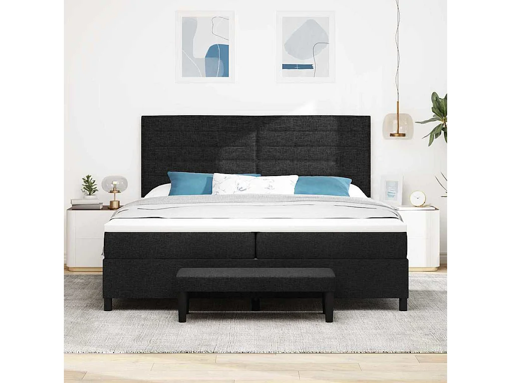 Cadre de lit avec matelas Noir 200 x 200 cm tissu