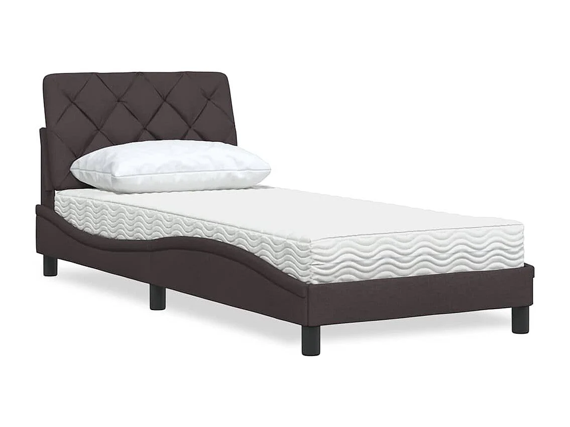 Cadre de lit avec matelas marron foncé 90x190 cm tissu