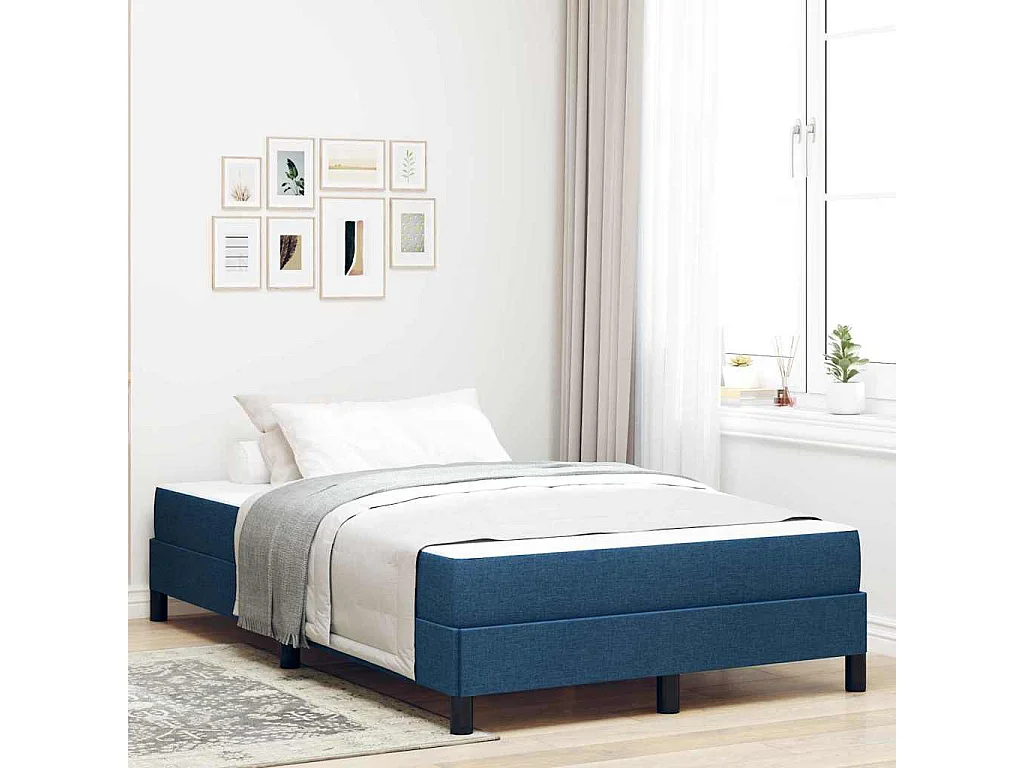 Cadre de lit avec matelas Bleu 120 x 200 cm tissu
