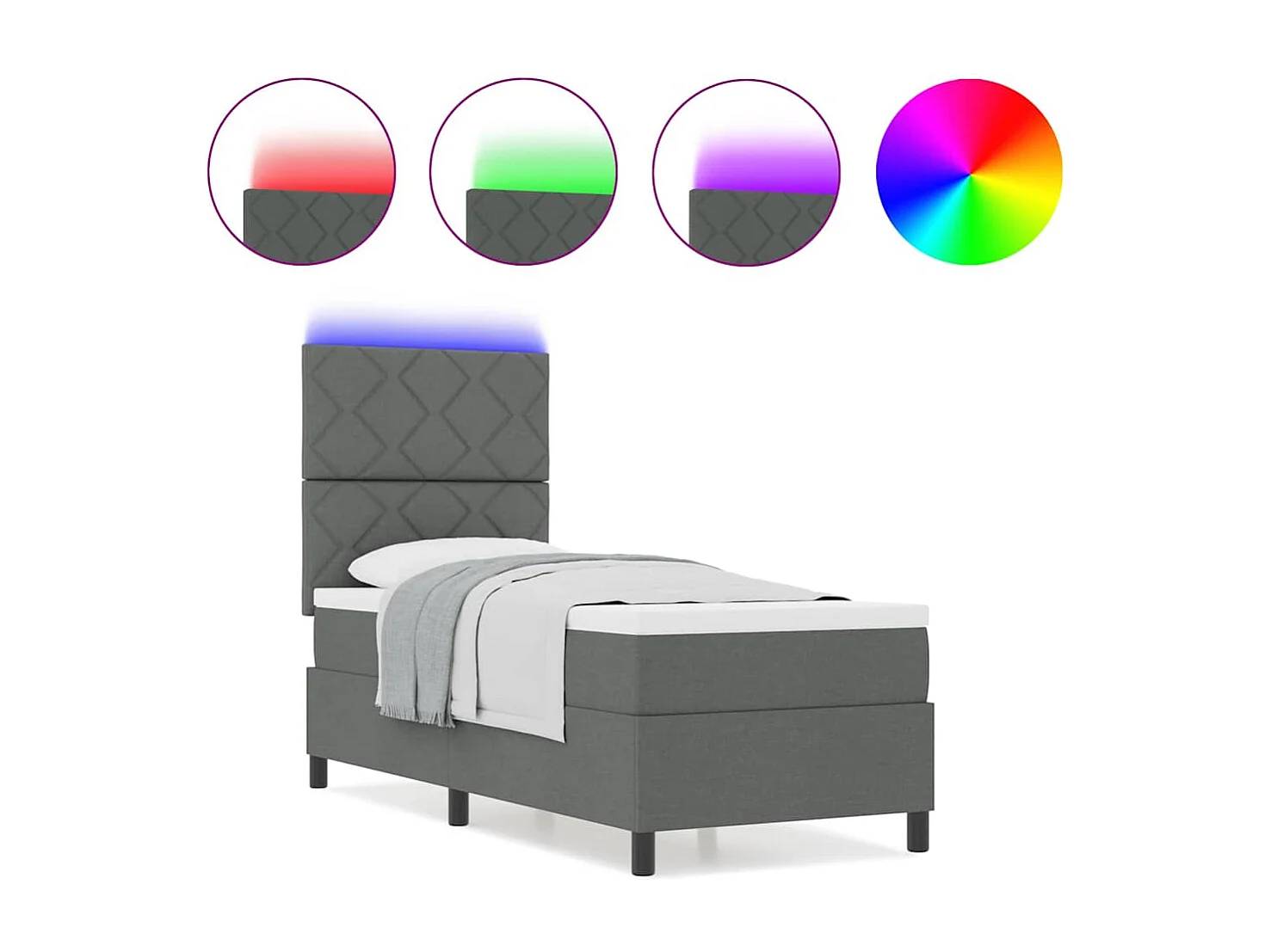 Cama tipo Box Spring con colchón Gris oscuro 80 x 200 cm tela