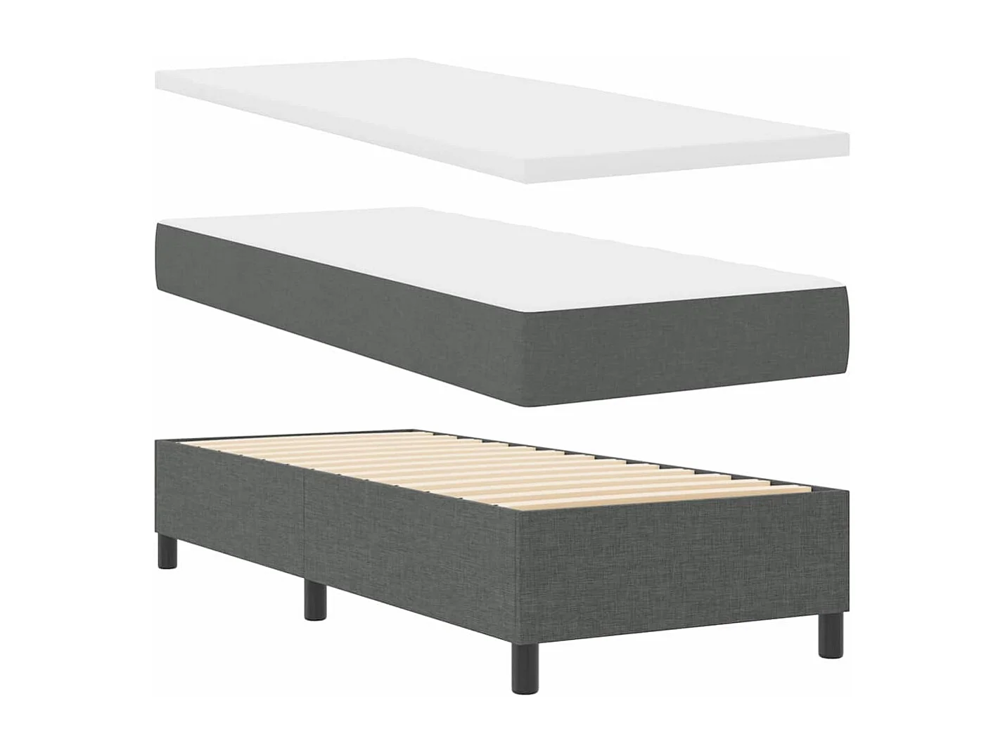 Cama tipo Box Spring con colchón Gris oscuro 80 x 200 cm tela