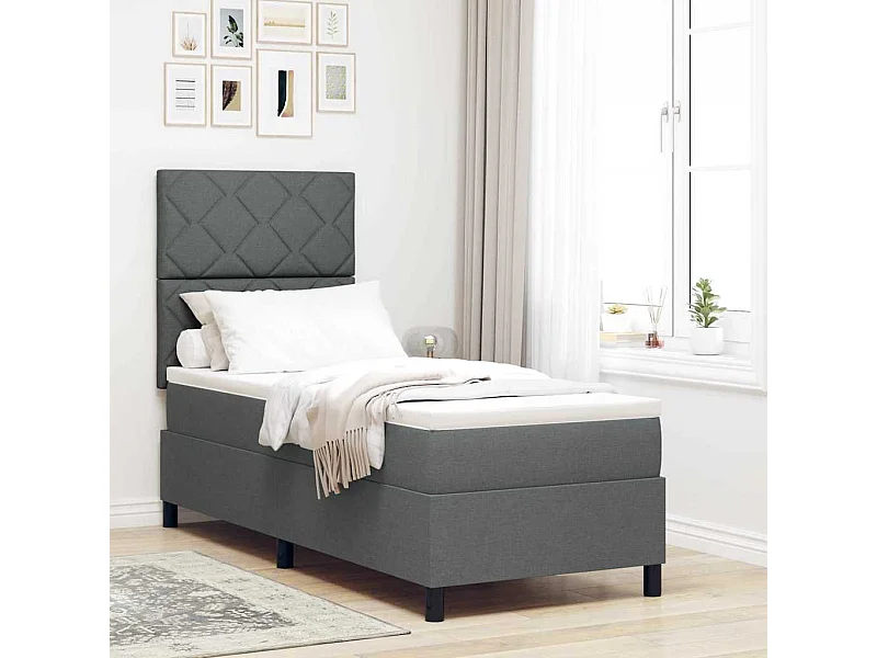 Cama tipo Box Spring con colchón Gris oscuro 80 x 200 cm tela