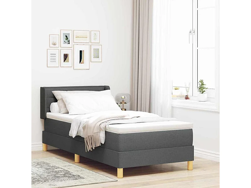 Cadre de lit avec matelas Gris foncé 100 x 200 cm tissu