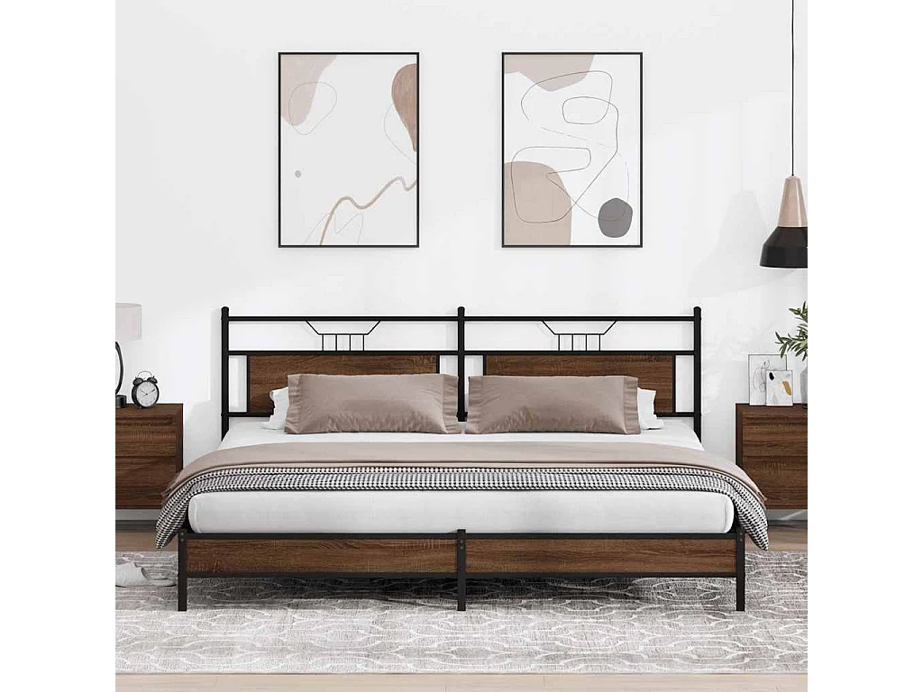 Estructura de cama sin colchón metal roble marrón 200x200 cm